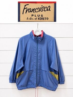 FRANCISCA PLUS OVERSIZED Blue & Pink Windbreaker Jacket Size 40 Xl/XXL